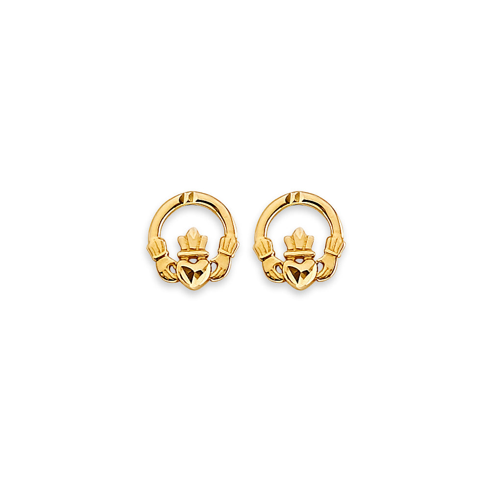 14K Yellow Gold Claddagh Stud Earring W/ Screw Back