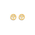 14K Yellow Gold Peace Stud Earrings W/ Screw Back