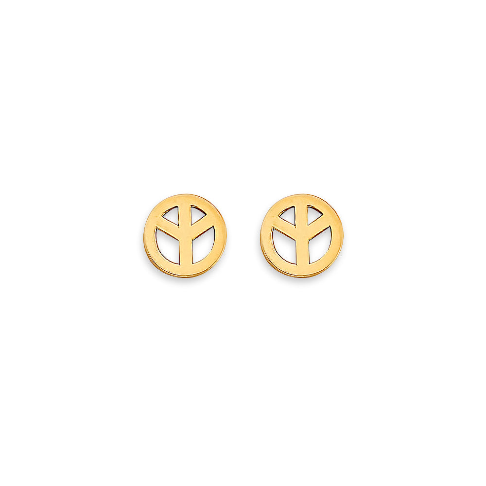 14K Yellow Gold Peace Stud Earrings W/ Screw Back