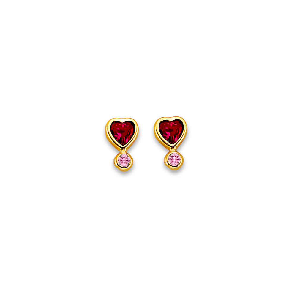 14K Yellow Gold Heart CZ Stud Earring W/ Screw Back