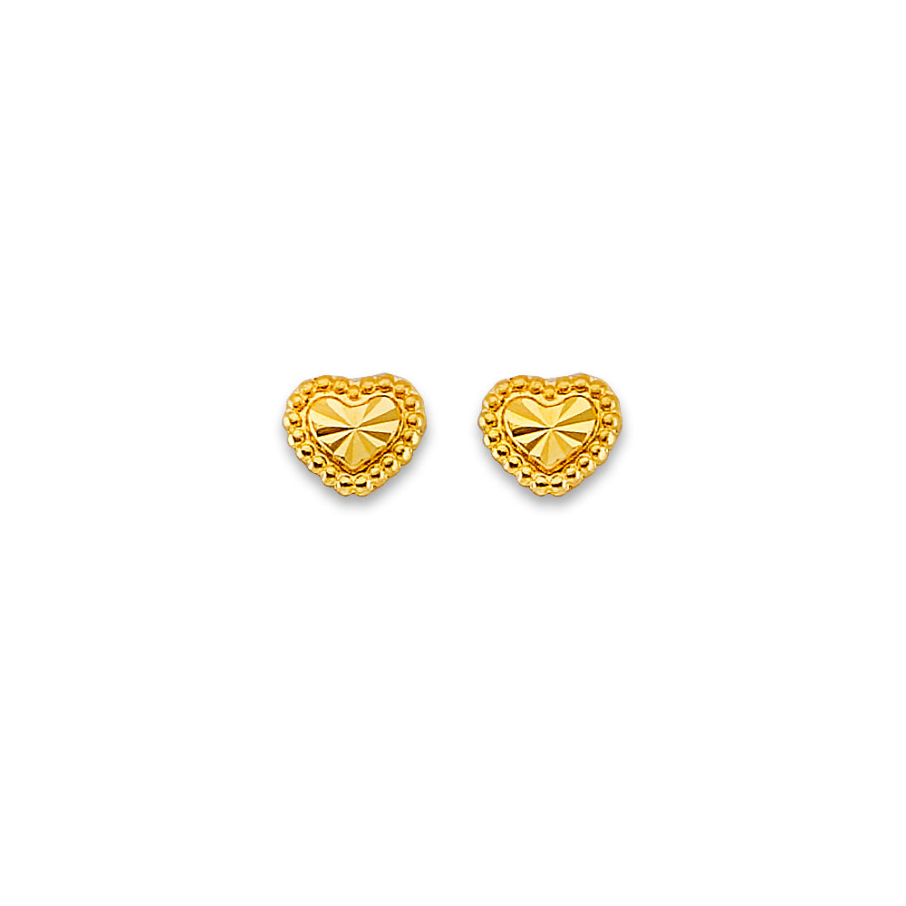 14K Yellow Gold Heart Stud Earring W/ Screw Back