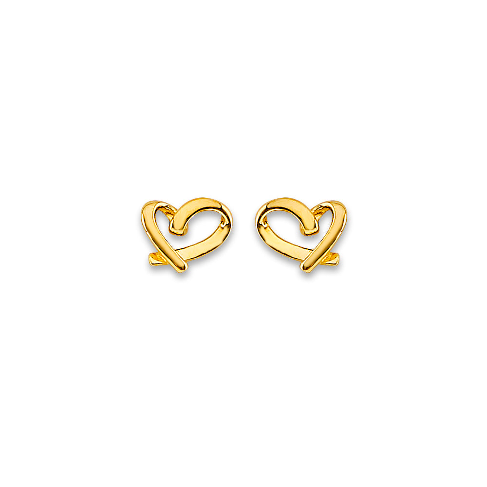 14K Yellow Gold Heart Stud Earring W/ Screw Back
