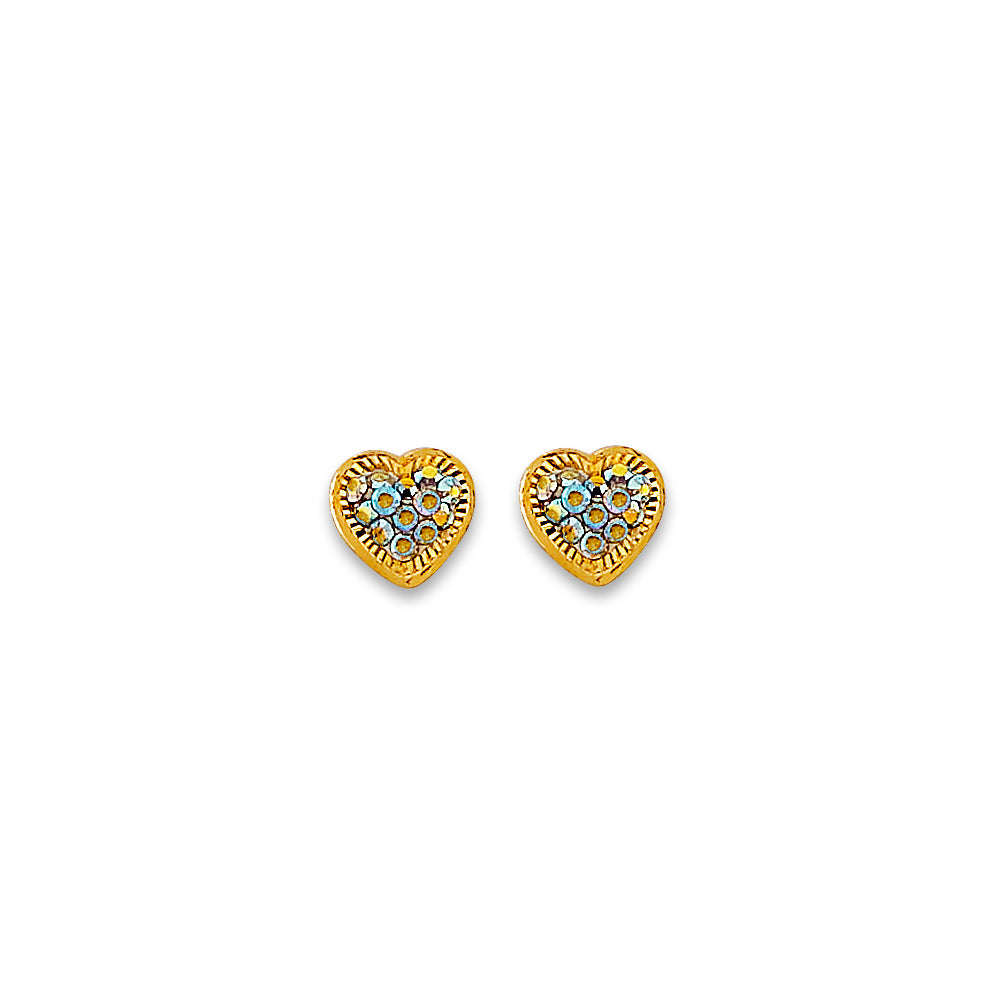 14K Yellow Gold Heart CZ Stud Earring W/ Screw Back