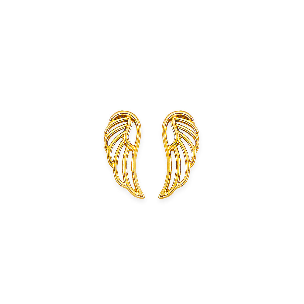 14K Yellow Gold Wing Stud Earring W/ Screw Back