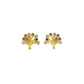 14K Yellow Gold Tree Of Life CZ Stud Earrings W/ Screw Back