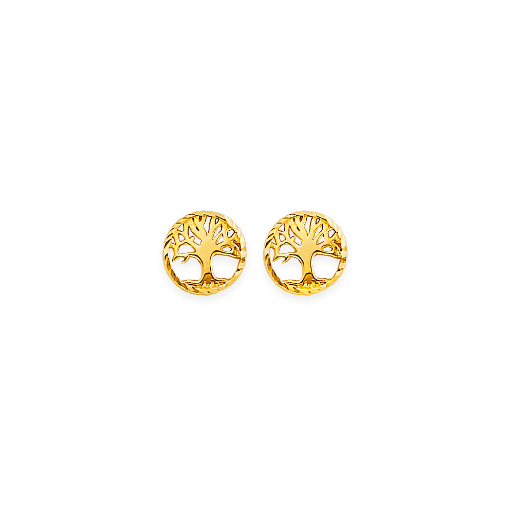 14K Yellow Gold Tree Of Life Stud Earring W/ Screw Back