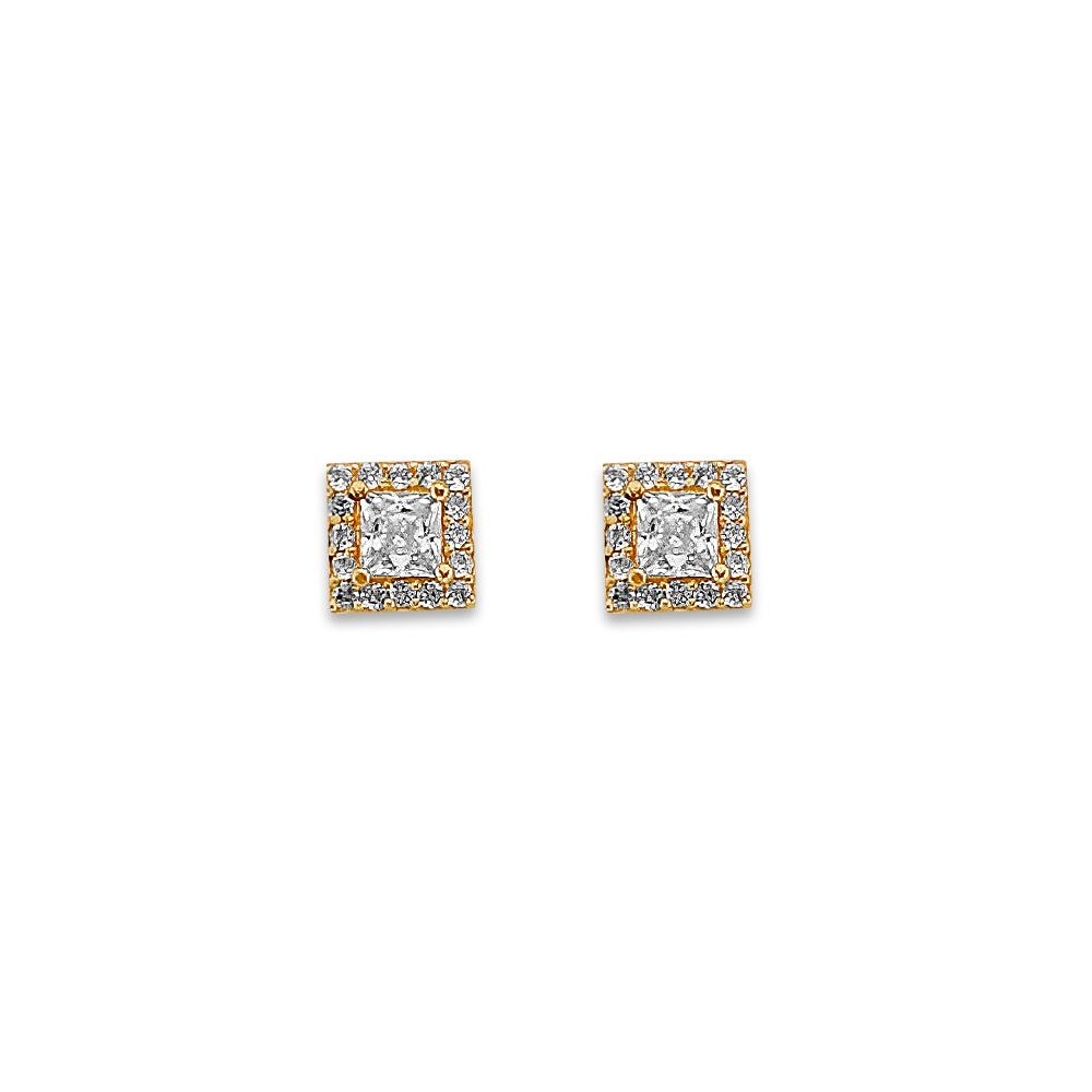 14K Yellow Gold Cluster CZ Stud Earring W/ Screw Back