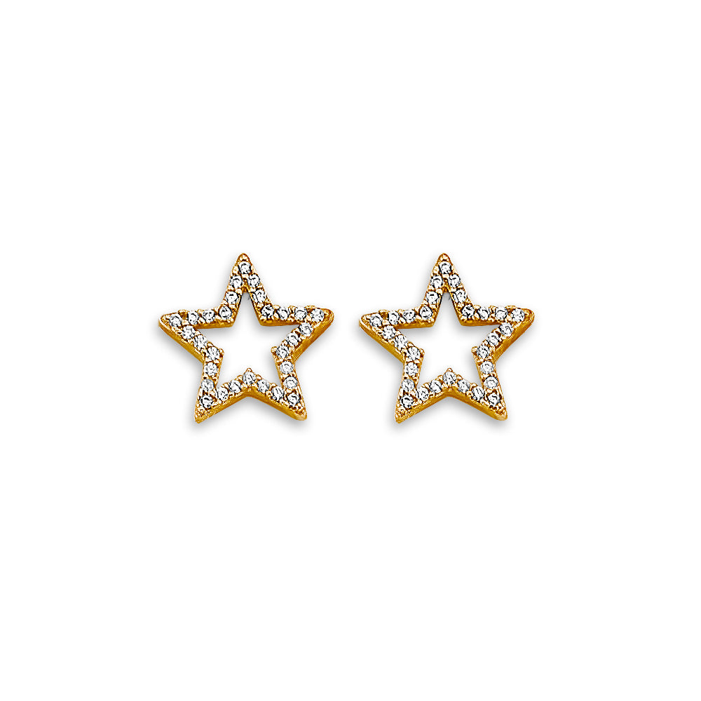 14K Yellow Gold Star CZ Stud Earring W/ Screw Back