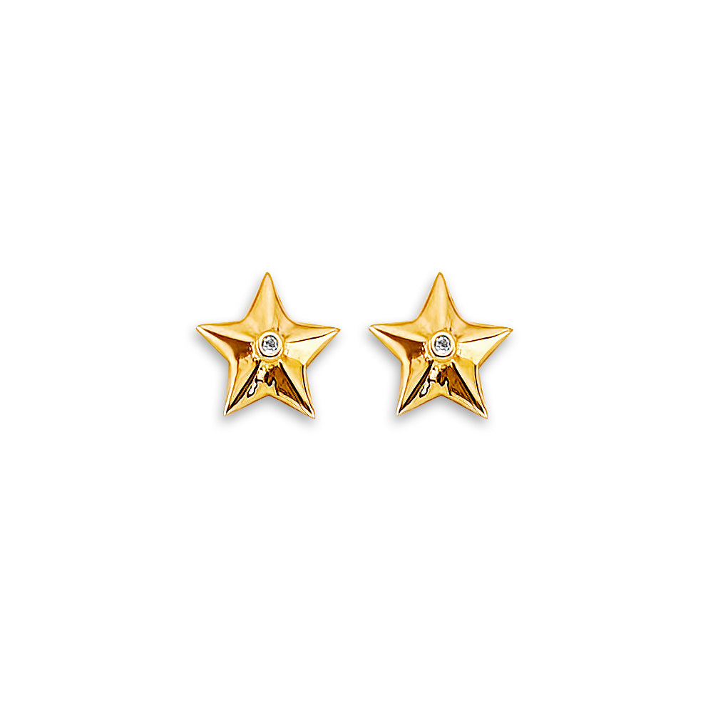 14K Yellow Gold Star CZ Stud Earring W/ Screw Back