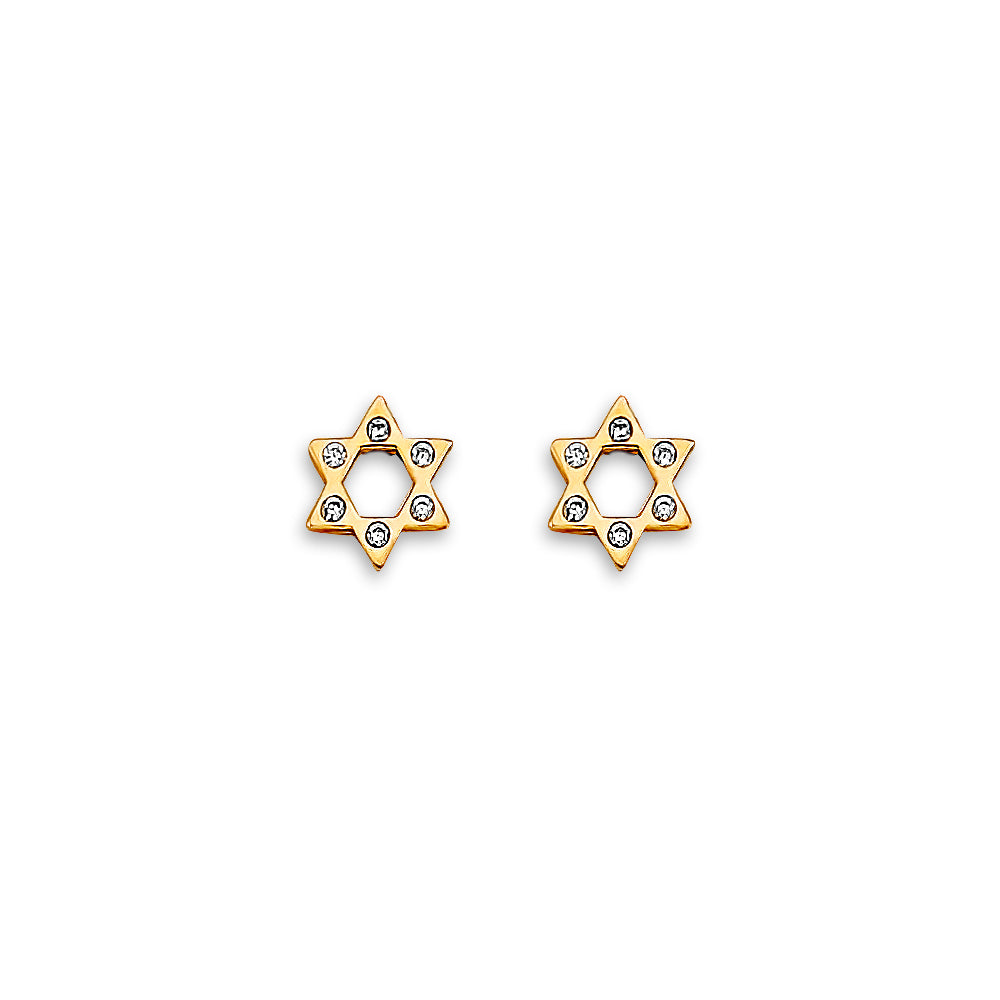 14K Yellow Gold Star CZ Stud Earring W/ Screw Back