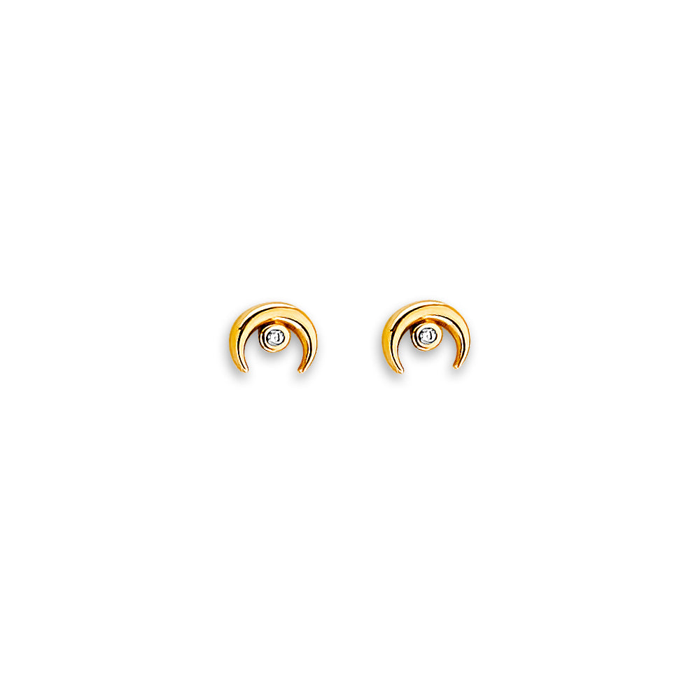 14K Yellow Gold Moon CZ Stud Earring W/ Screw Back