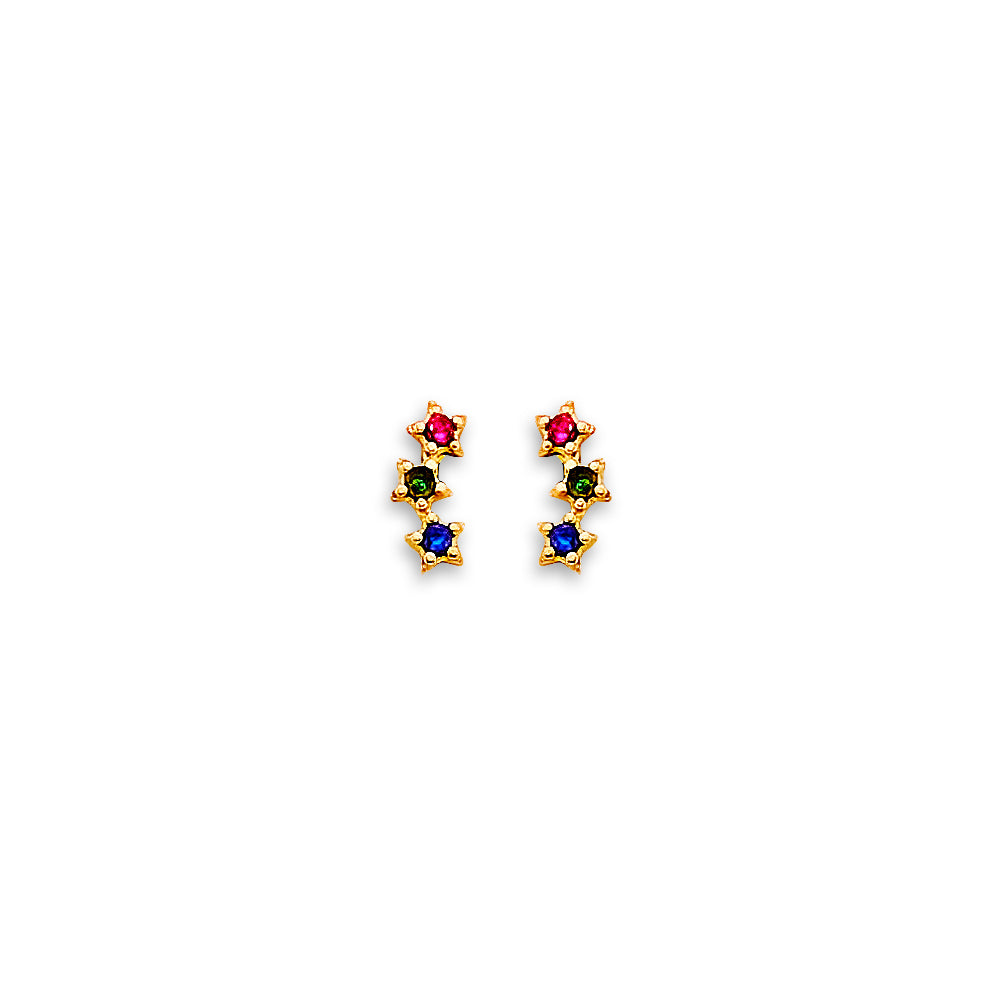 14K Yellow Gold Star CZ Stud Earring W/ Screw Back