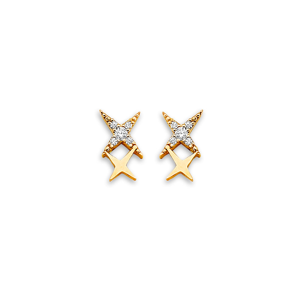 14K Yellow Gold Star CZ Stud Earring W/ Screw Back