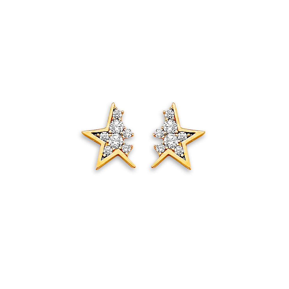 14K Yellow Gold Star CZ Stud Earring W/ Screw Back