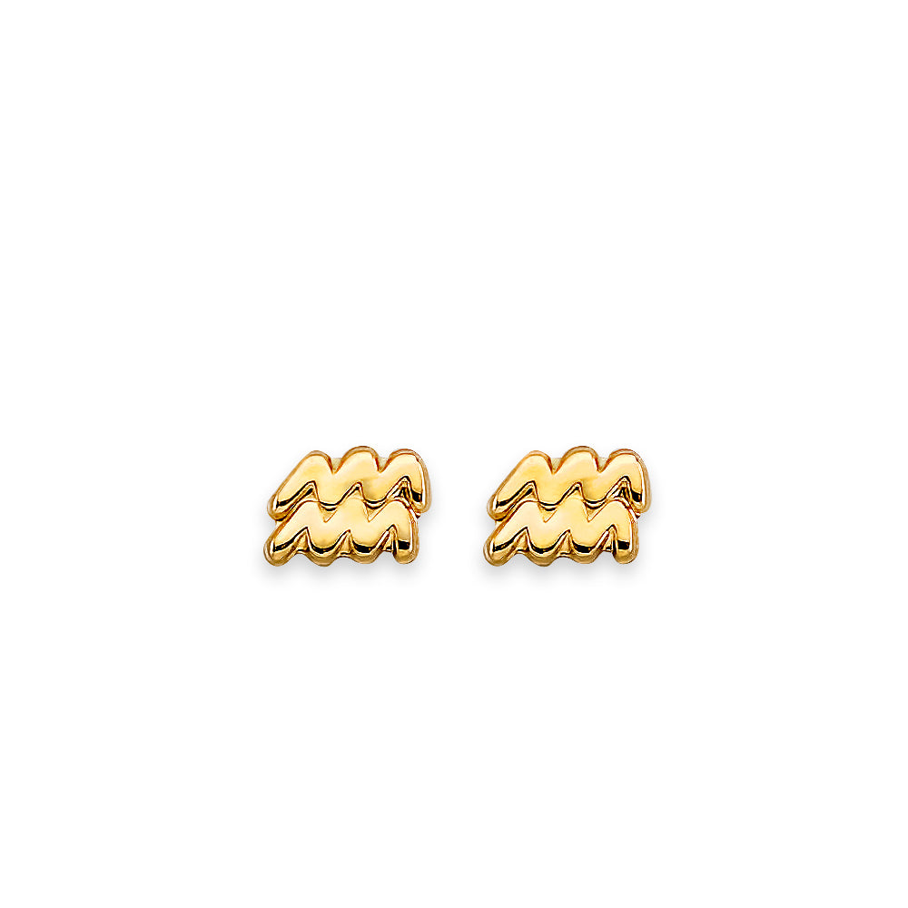 14K Yellow Gold Zodiac Stud Earrings W/ Screw Back