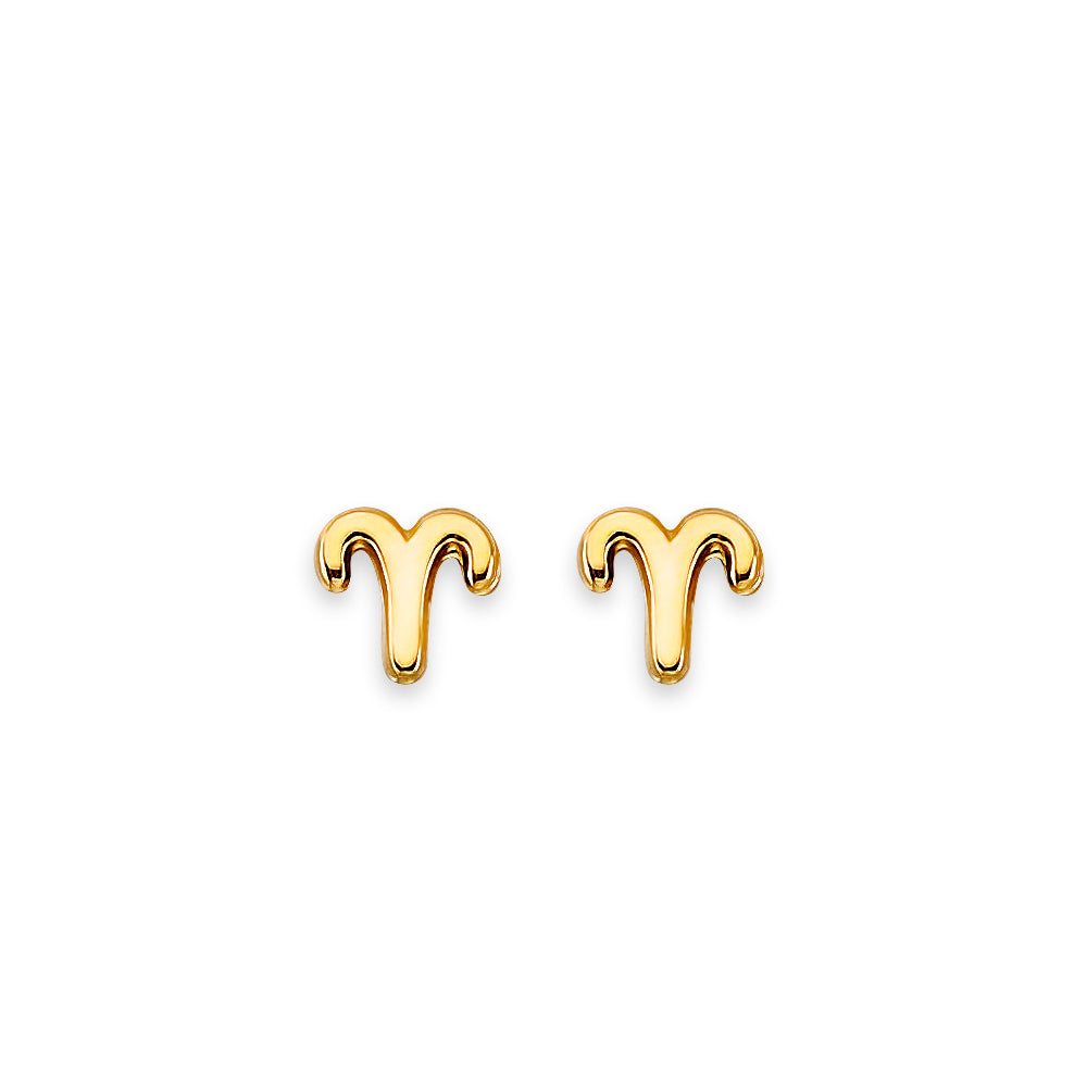 14K Yellow Gold Zodiac Stud Earrings W/ Screw Back