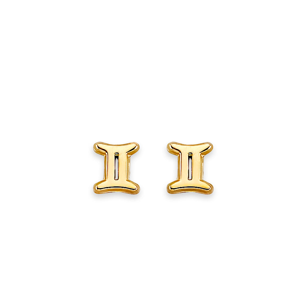 14K Yellow Gold Zodiac Stud Earrings W/ Screw Back