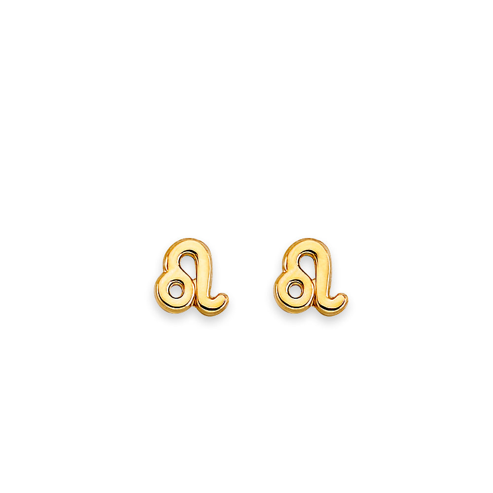 14K Yellow Gold Zodiac Stud Earrings W/ Screw Back