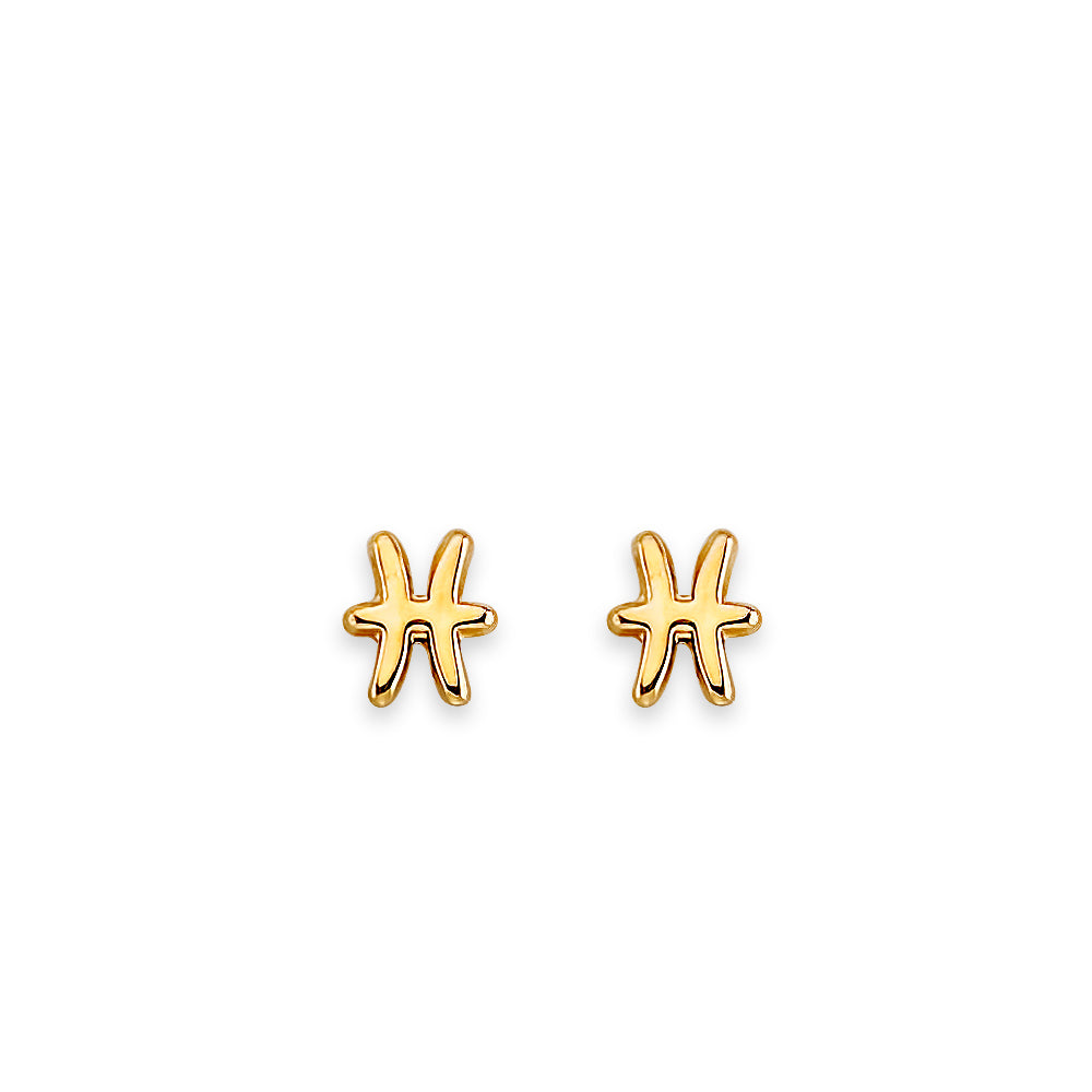 14K Yellow Gold Zodiac Stud Earrings W/ Screw Back