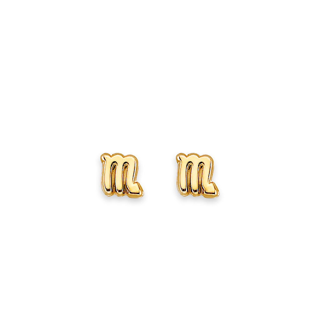 14K Yellow Gold Zodiac Stud Earrings W/ Screw Back