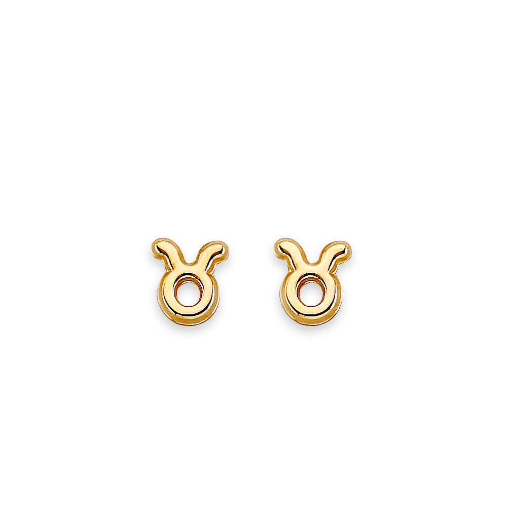 14K Yellow Gold Zodiac Stud Earrings W/ Screw Back