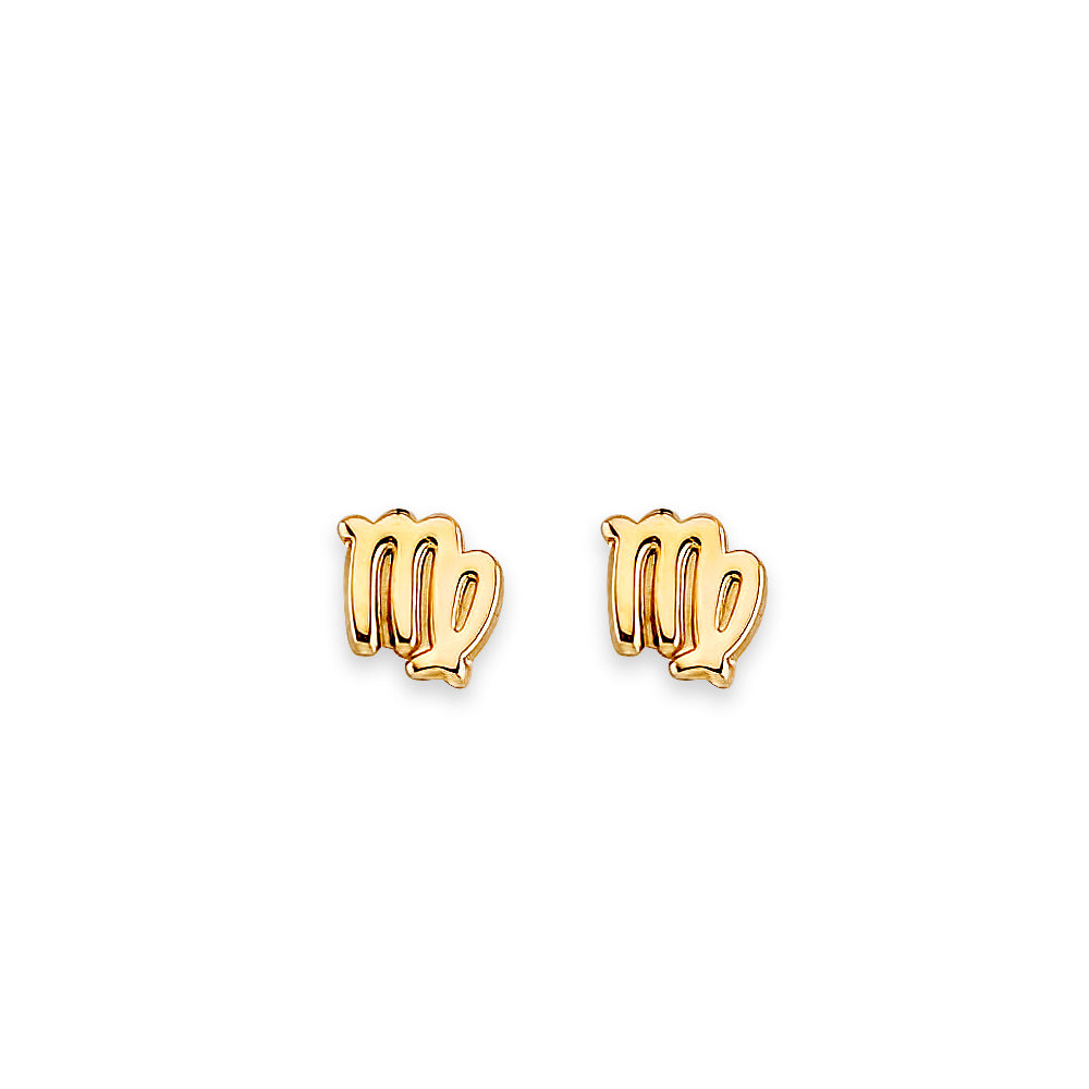 14K Yellow Gold Zodiac Stud Earrings W/ Screw Back
