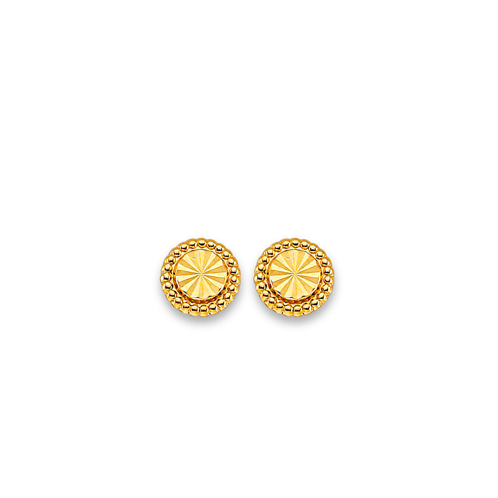 14K Yellow Gold Round Stud Earring W/ Screw Back
