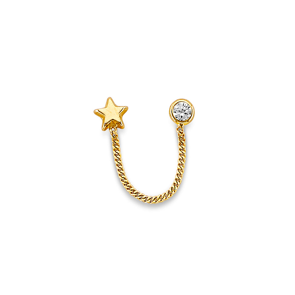 14K Yellow Gold Star CZ Crawler Stud Earrings W/ Screw Back