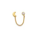 14K Yellow Gold Moon CZ Crawler Stud Earrings W/ Screw Back