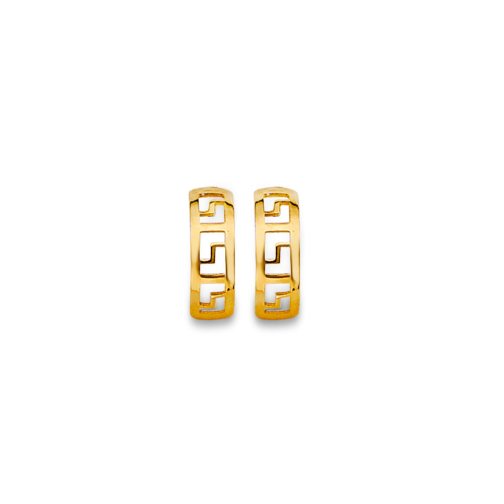 14K Yellow Gold Greek Design Stud Earrings W/ Screw Back