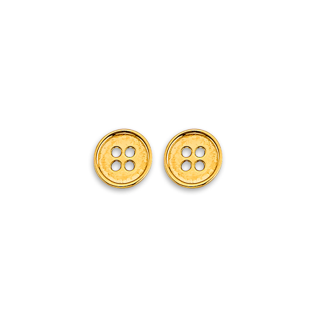 14K Yellow Gold Button Stud Earring W/ Screw Back
