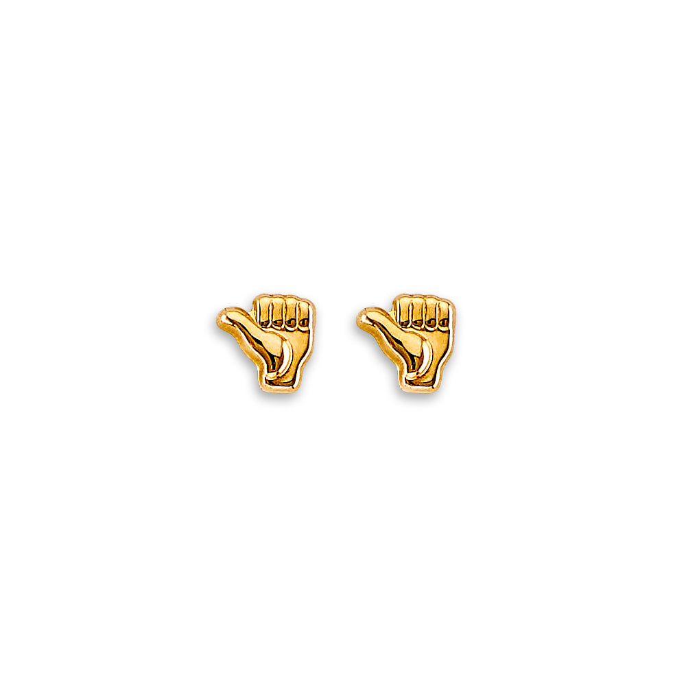 14K Yellow Gold Thumbsup Stud Earring W/ Screw Back