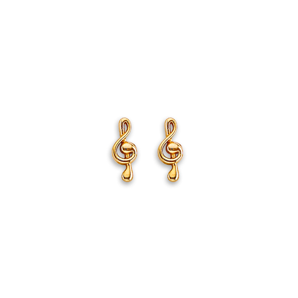 14K Yellow Gold Musical Note Stud Earrings W/ Screw Back