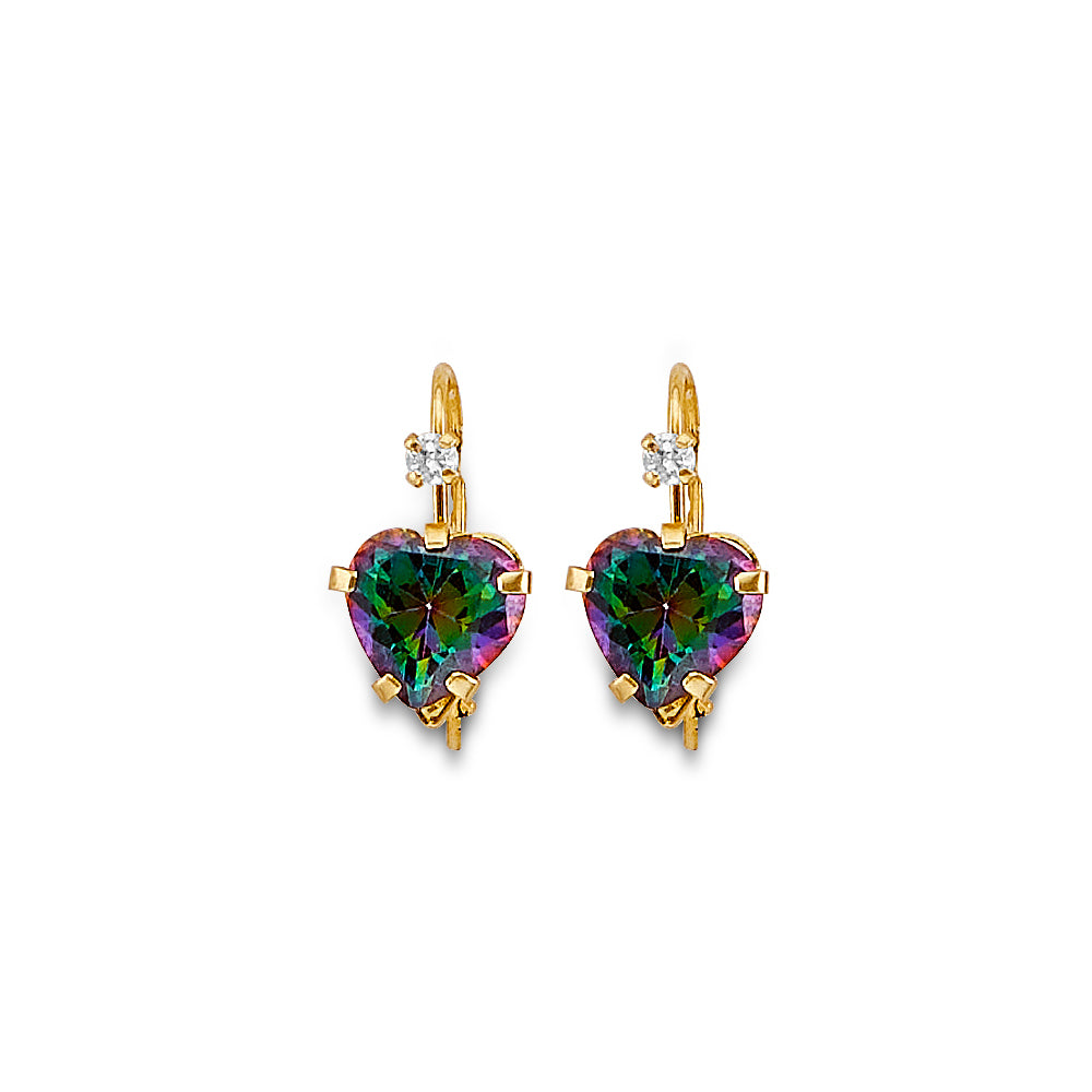 14K Yellow Gold CZ Wire Hoop Stud Earring