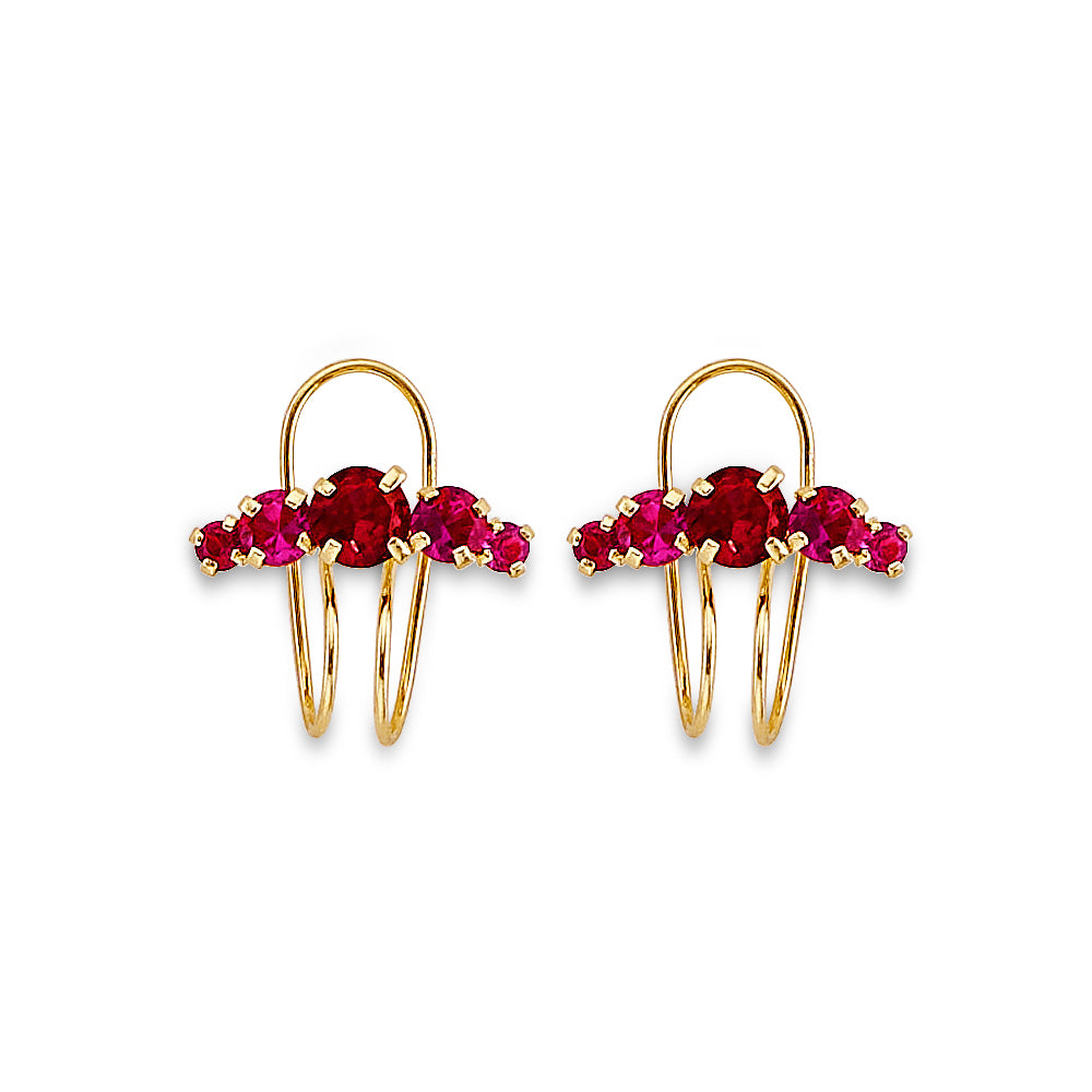 14K Yellow Gold CZ Side Way Stud Earring