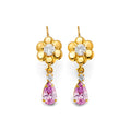 14K Yellow Gold CZ Wire Hoop Stud Earring