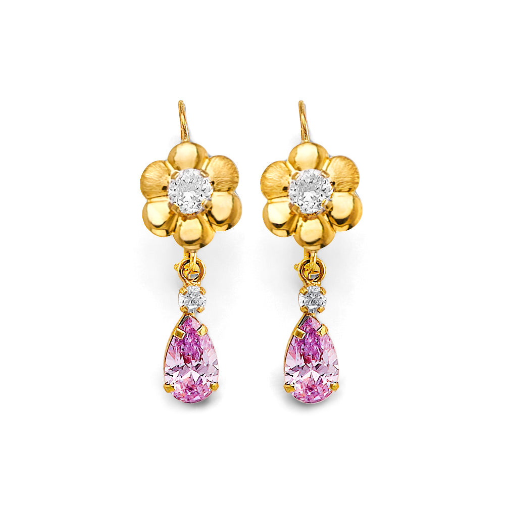 14K Yellow Gold CZ Wire Hoop Stud Earring