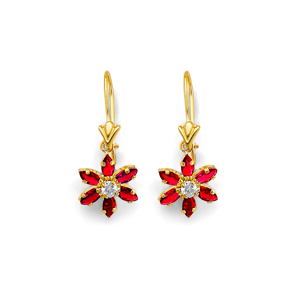 14K Yellow Gold CZ Wire Hoop Stud Earring