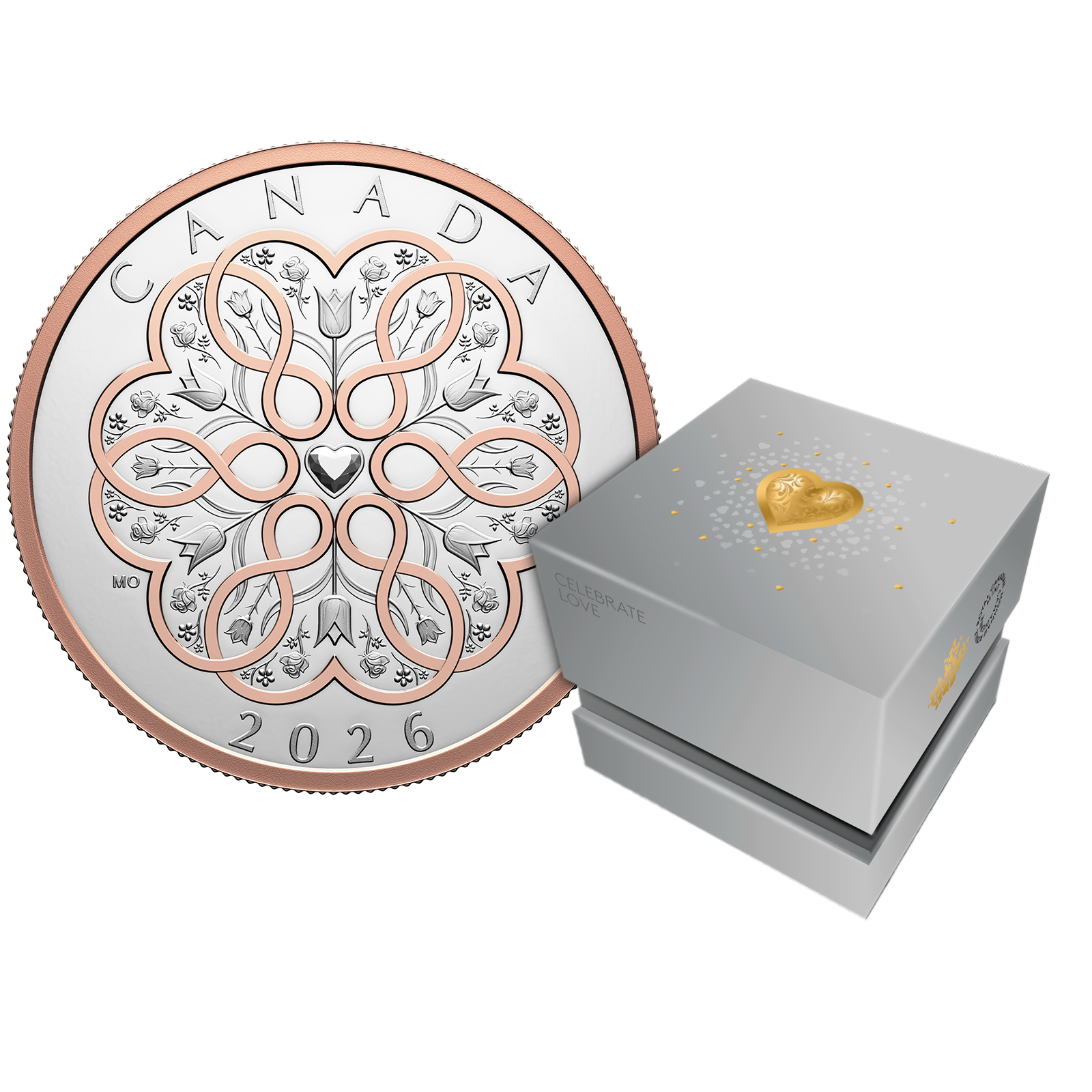 Buy 1 oz Silver Celebrate Love Rose Gold Plated Coin (2026) {US Shipping the week of March 2nd}