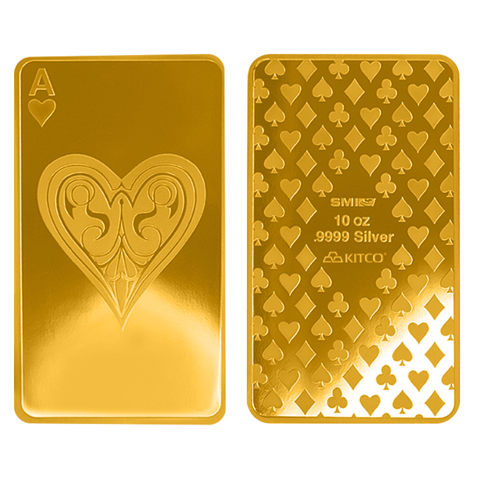 Buy 10 oz Silver Ace of Hearts Bar (.9999) 24K Gold Plated
