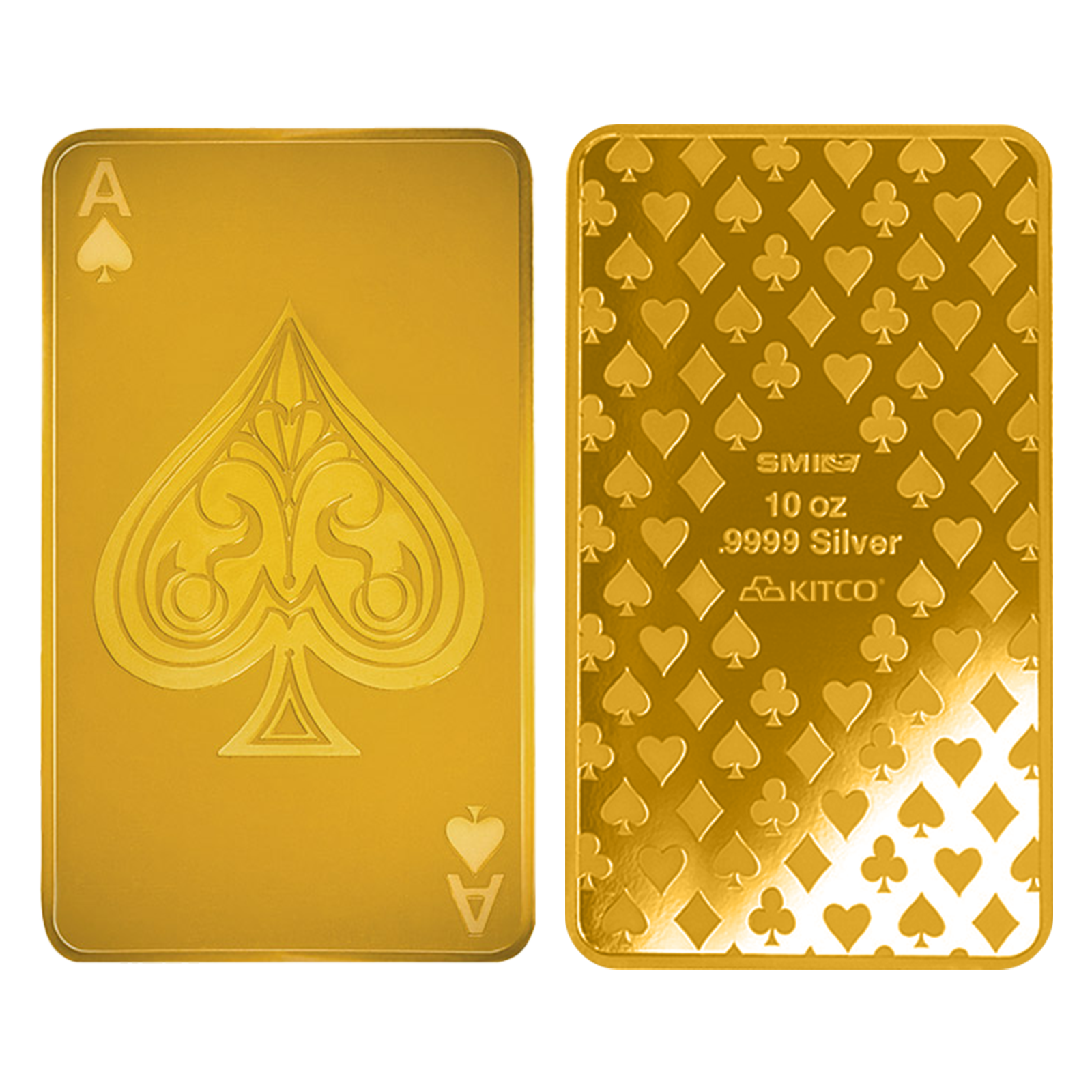 Buy 10 oz Silver Ace of Spades Bar (.9999) 24K Gold Plated