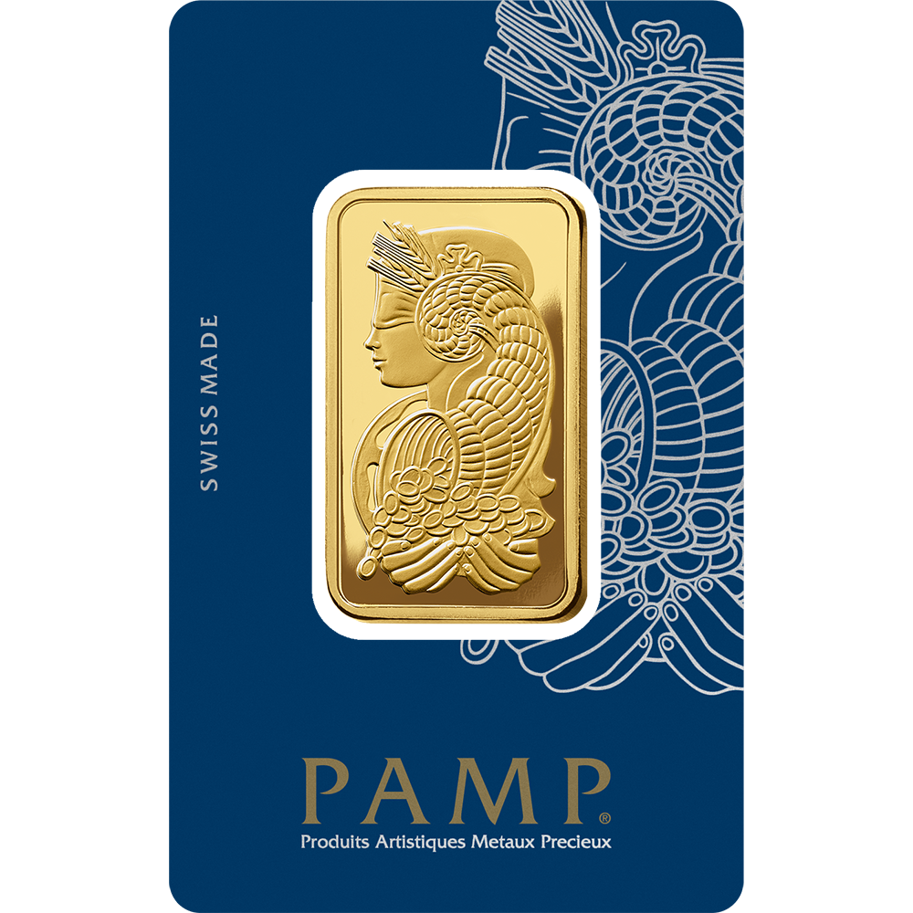 1 oz PAMP Lady Fortuna gold minted bar .9999 fine gold